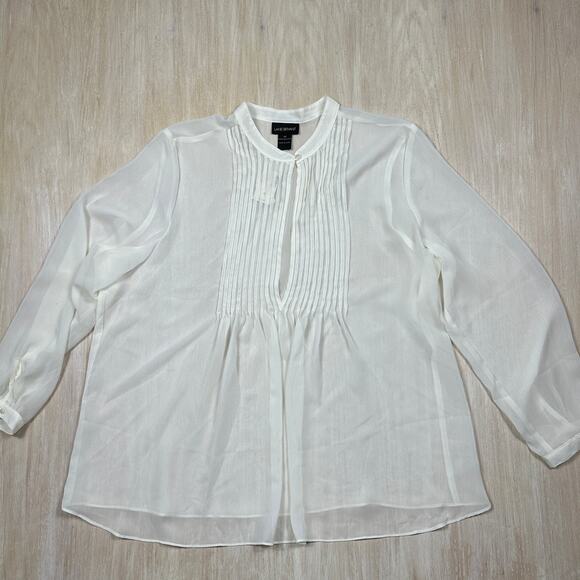 NWT Lane Bryant White Sheer Pintuck Long Sleeve Lightweight Workwear Blouse 20 - Picture 12 of 12